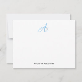 Elegant Light Blue Script Monogram Anteckningskort