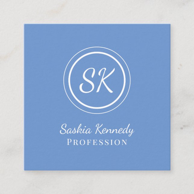 Elegant Light Blue Script Professionell Monogram Fyrkantigt Visitkort (Framsida)
