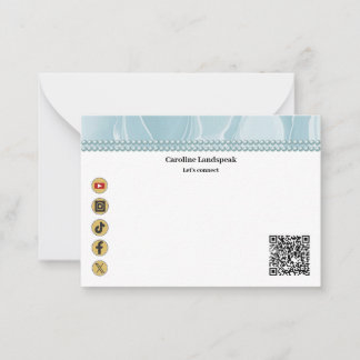 Elegant Light Blue Silke, Social Media & QR-kod Anteckningskort
