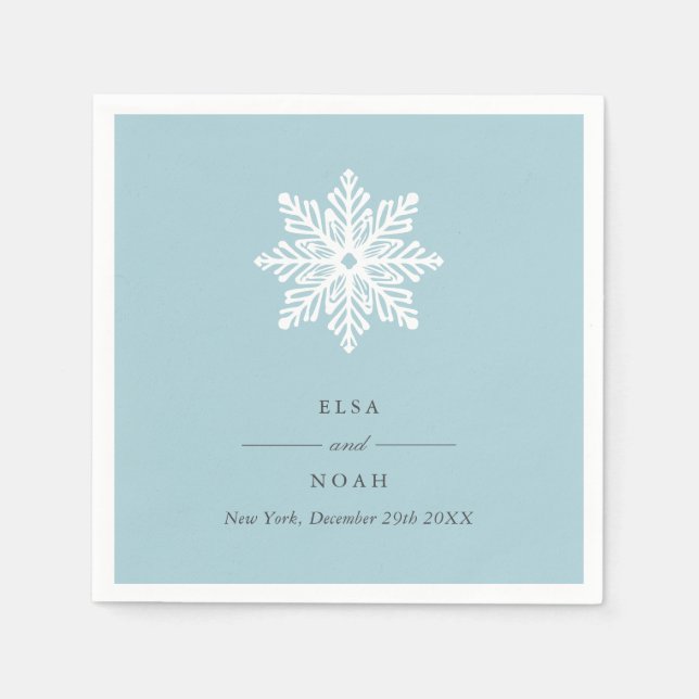 Elegant Light Blue Snowflake Monogram Pappersservett (Framsidan)