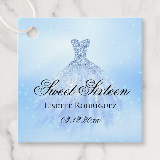 Elegant Light Blue Sweet 16 Personlig Gåvor Etiketter (Framsida)