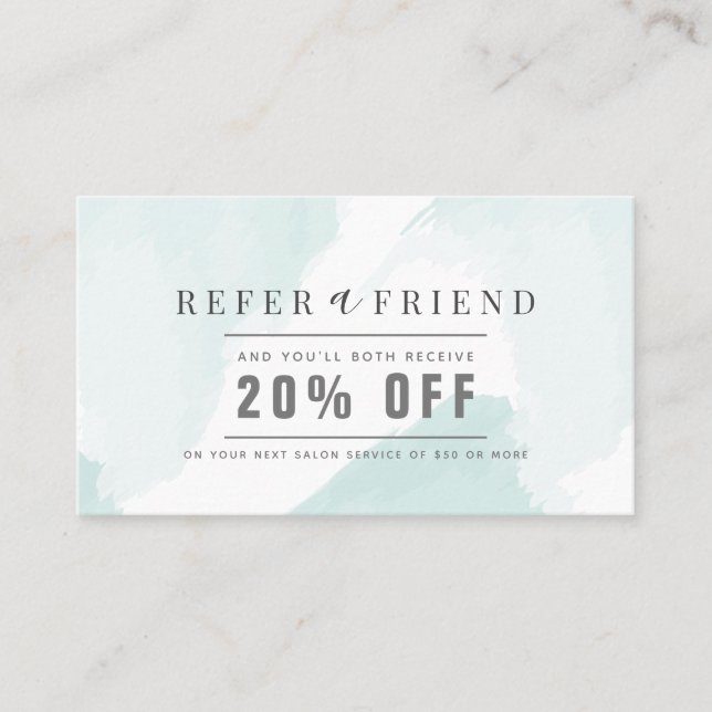 Elegant Light Blue Watercolor Salon Referral Visitkort (Framsida)