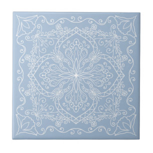 Elegant Light Blue White Flowers Butterfly Kakelplatta
