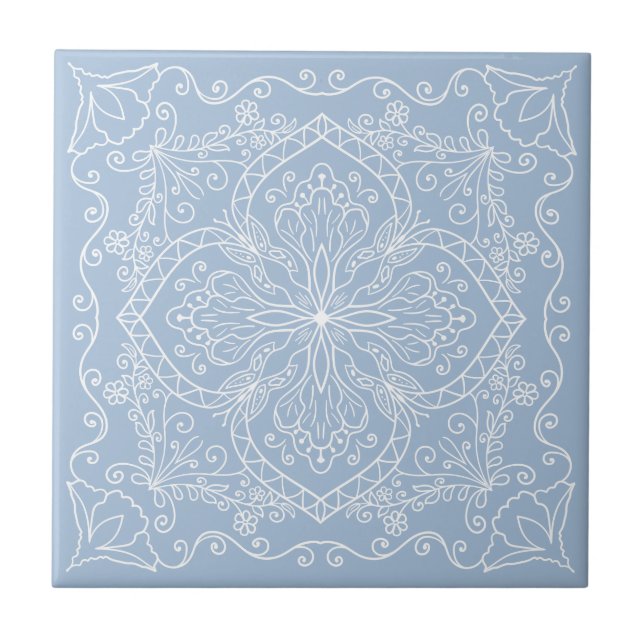 Elegant Light Blue White Flowers Butterfly Kakelplatta (Framsidan)