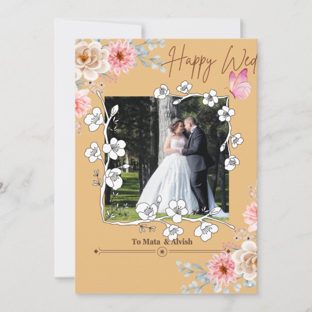 Elegant Light Brown Photo Collage Bröllop Invati Inbjudningar (Framsida)