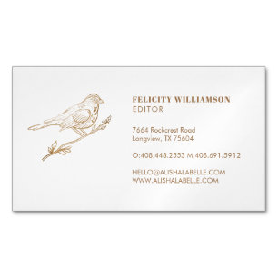 Elegant Light Cream & Guld Perched Bird Magnetiska Visitkort