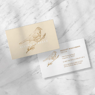 Elegant Light Cream & Guld Perched Bird Visitkort