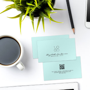 Elegant Light Cyan Luxury Script QR CODE Visitkort