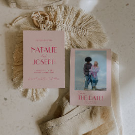 Elegant Light Deep Pink Minimalist Photo Wedding Spara Datumet