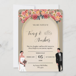 Elegant Light Gold with Floral Wedding Invitation Inbjudningar