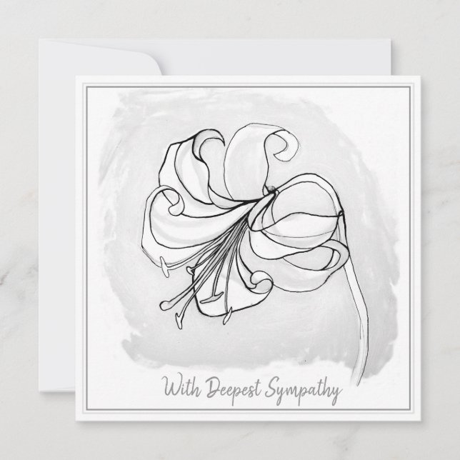 Elegant Light Grått Black White Lily Sympathy Card (Framsida)