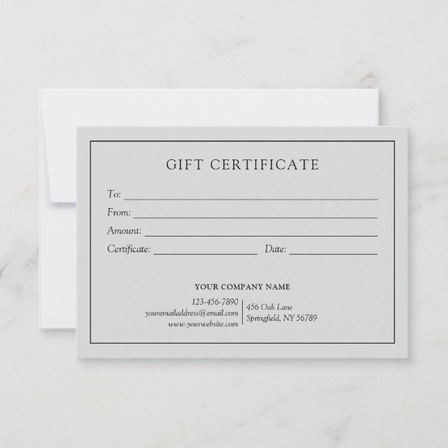 Elegant Light Grått Business Gift Certificate Logo (Framsida)