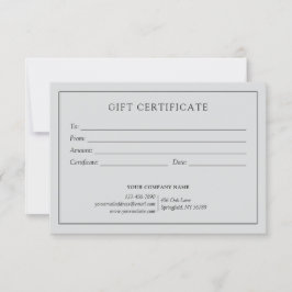 Elegant Light Grått Business Gift Certificate Logo