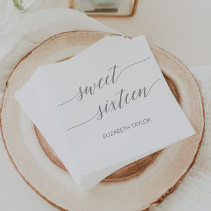 Elegant Light Grått Calligraphy Sweet sixteen Pappersservett