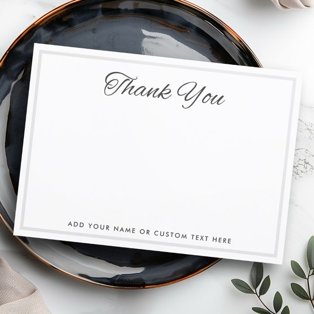 Elegant light grått gräns mörk grått- tomt tack kort (Elegant light gray border dark gray text blank thank you card)