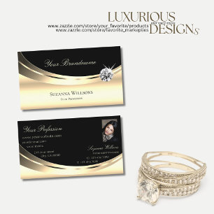Elegant Light Guld Black med Photo och Diamond Visitkort