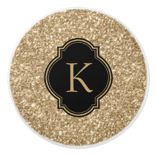 Elegant Light Guld Glitter Skriv ut svart monogram Knopp