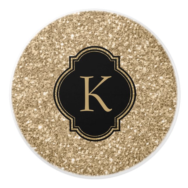 Elegant Light Guld Glitter Skriv ut svart monogram Knopp (Framsidan)