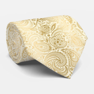 Elegant Light Guld och Ivory Paisley Mönster Slips