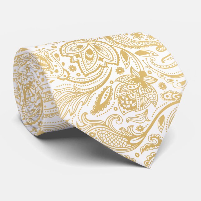 Elegant Light Guld & White Vintage Paisley Slips (Rullad)