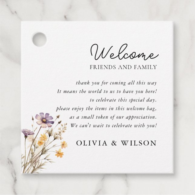 Elegant Light Lila Blommigt Bröllop Gåvor Etiketter (Framsida)