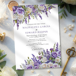 Elegant Light Lila Lavender Ro Blommigt Bröllop Inbjudningar