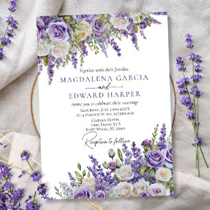 Elegant Light Lila Lavender Ro Blommigt Bröllop Inbjudningar