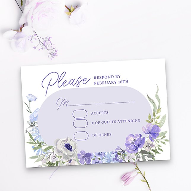 Elegant Light Lila Oval Blommigt Ram OSA Kort (Purple floral RSVP card with editable response date)
