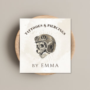 Elegant Light Marble Funny Skull Tattoo Artist Fyrkantigt Visitkort