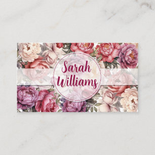 Elegant Light Maroon and Beige Blommigt Visitkort