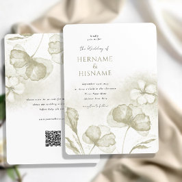Elegant Light Oliv grönt Blommigt QR OSA Bröllop Inbjudningar