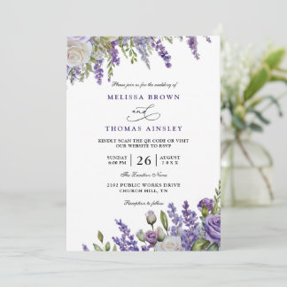 Elegant Light Purple Lavender QR Code Wedding Inbjudningar