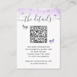 Elegant Light Purple Silver Butterfly RSVP QR Code Tilläggskort