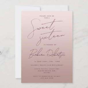 Elegant Light Ro Guld Ombre-Sweet sixteen Inbjudningar
