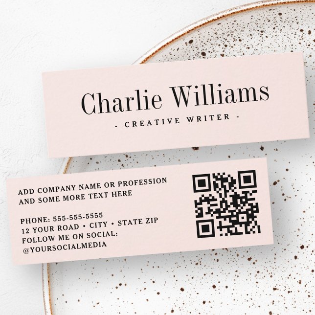 Elegant Light  rosa professionell QR-kod Mini Visitkort (Elegant light blush pink professional QR code Mini Business Card)