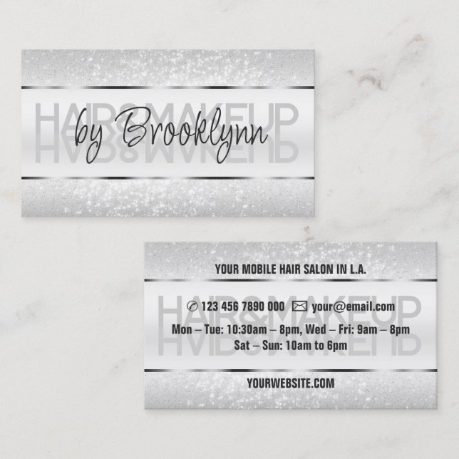 Elegant Light Silver Shimming Cute Glitter Stars Visitkort (Fram/baksida)
