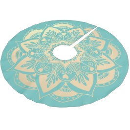 Elegant Light Teal och Guld Mandala Boho jul Julgransmatta Borstad Polyester