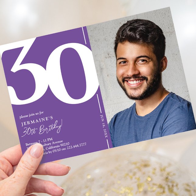 Elegant lila 30-års födelsedagsinbjudan inbjudningar (Skapare uppladdad)