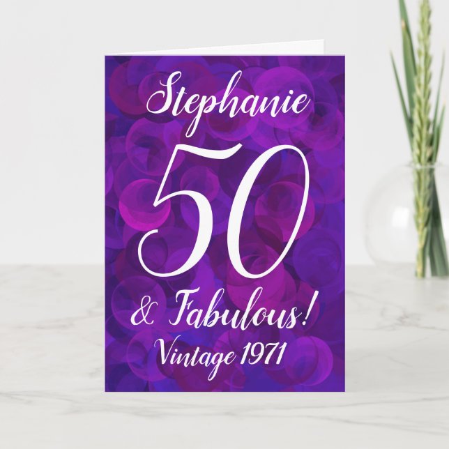 Elegant Lila 50 och Fabulous Birthday Customized Kort (Framsida)