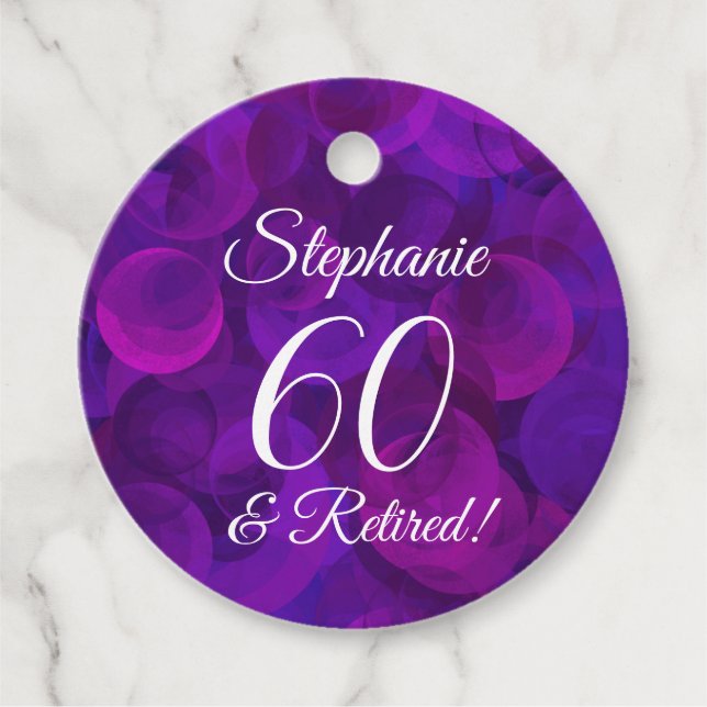 Elegant Lila 60 och pensionerad Pension Gåvor Etiketter (Framsida)