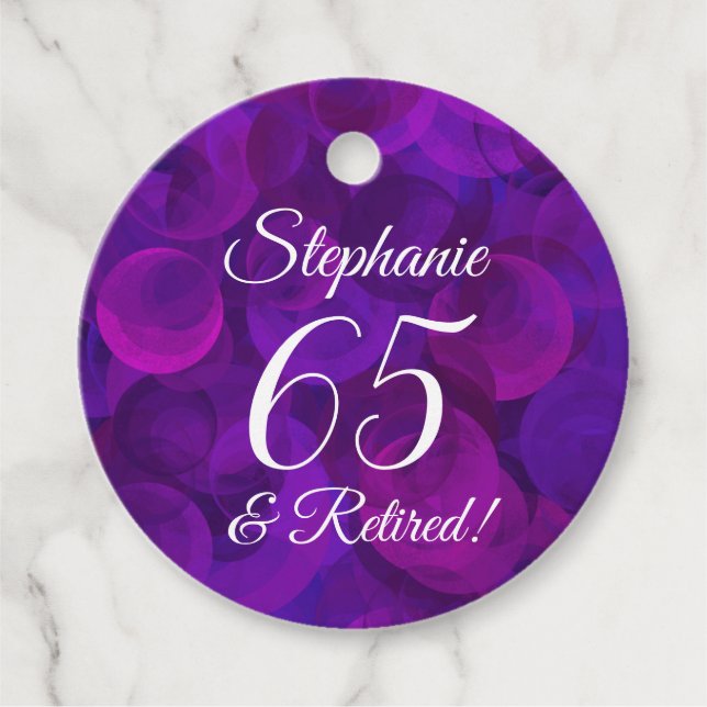 Elegant Lila 65 och pensionerad Pension Gåvor Etiketter (Framsida)