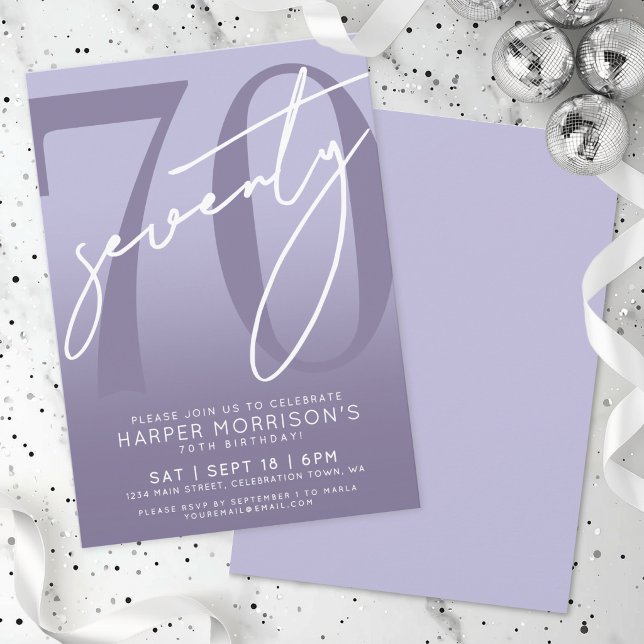 Elegant lila 70-årsfest inbjudningar (Elegant Purple 70th Birthday Party Invitation)