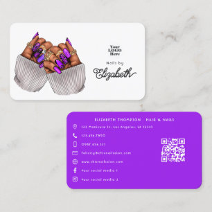Elegant Lila African American Nail Salon Visitkort