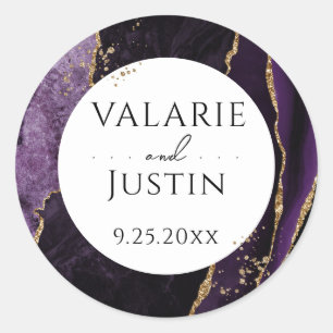 Elegant Lila Agate Guld Glitter Bröllop Sticker Runt Klistermärke