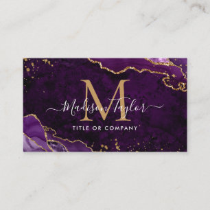 Elegant Lila Agate Guld Glitter Script Monogram Visitkort