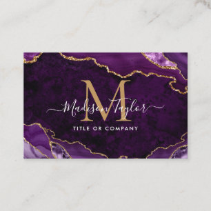Elegant Lila Agate Guld Glitter Script Monogram Visitkort
