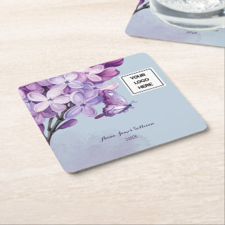 Elegant Lila Akvarell Blommig Bröllopsplanering Underlägg Papper Kvadrat