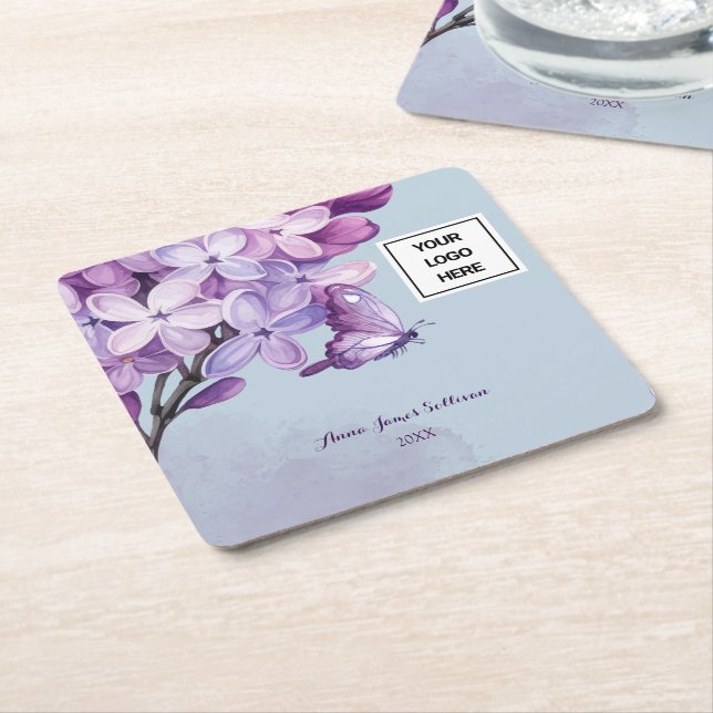 Elegant Lila Akvarell Blommig Bröllopsplanering Underlägg Papper Kvadrat (Vinklad)