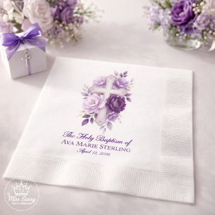 Elegant Lila Akvarell Blommig Kors Kristen Pappersservett