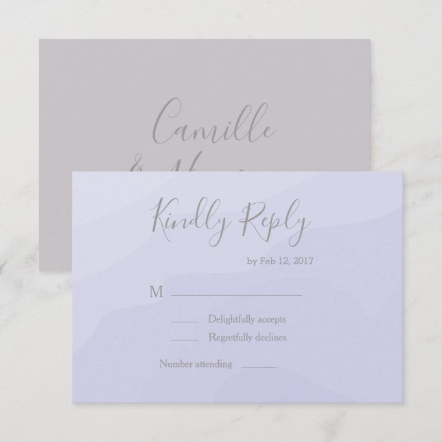 Elegant lila akvarell bröllops-rsvp inbjudningar (Fram/baksida)